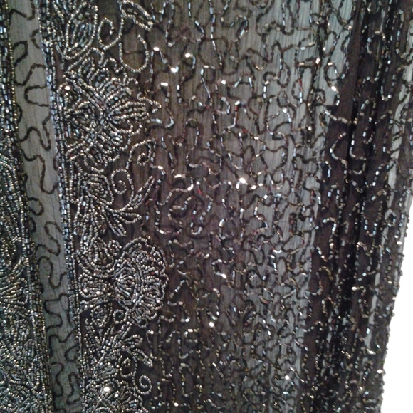 NEW SILK CUSTOM MADE HAND BEADED BLK &  BLUE  XL - Picture 7 of 7